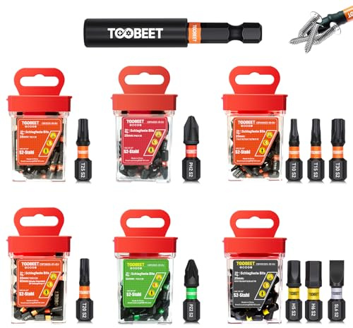 Toobeet 181tlg. Impact Muliti Schraubendreher Bits Set, Magnetischen S2-Stahl 25 mm (Torx/PH/PZ/Schlitz/Inbus) Bits Set für Schlagwerkzeuge mit 1 langem Bithalter inkl. robuster Aufbewah Ungsbox