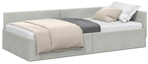 vidaXL Corner Bed Frame Other with Headboard Light grey 80 x 200 cm, Elegant Modern Bedroom Set, Breathable Material, Durable Corner Bed Frame, Ergonomic Design for Daily Rest and Nighttime Comfort