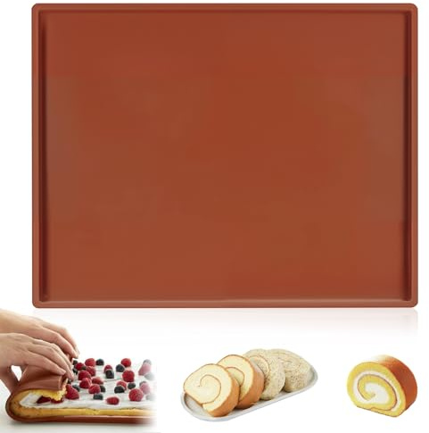 Silikonmatte mit Rand 30×40 cm, Wiederverwendbare Dauerbackmatte für Backofen, Hitzebeständige Silikon Backmatte mit Rand Ausgießschutz, Antihaft Silikonbackmatte für Kuchen, Kekse, Brot