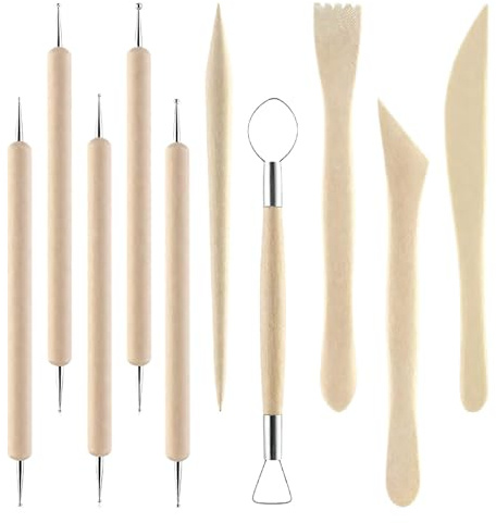 10 Pcs Clay Tools Set, Wooden Sculpting and Modelling Tools for Polymer and Air Dry Clay, Pottery Dotting Tool Kit for DIY Art Crafts, Carving, Adults and Beginners