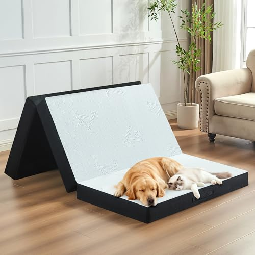 bedsmile 4 Inch Trifold Mattress, Twin Size Foldable Memory Foam Mattress with Viscose Derived from Bamboo Washable Cover, Folding Mattress Topper Floor Bed for Camping, Guest, RV, Ventilated