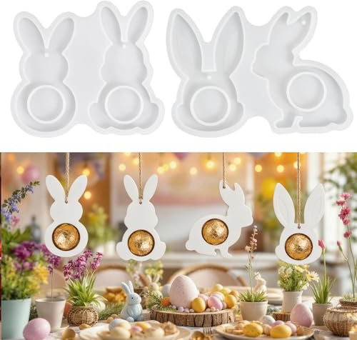 Silikonformen Gießformen Ostern, 4 Stück Osterhase Silikonform Ostern Anhänger Silikonformen Hase Gießformen Ostern Frühling Giessformen Silikon for Gips, Kerzen, Ostergeschenke