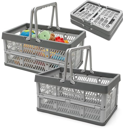 MIUUIPI 2 Stück Klappbox mit Griff, Einkaufskorb Faltbar, Tragbarer Klappkiste, Klappkorb Plastik, Platzsparend & Stabil, Aufbewahrungsbox für Hause Küche und Badezimmer (30.5 * 20.5 * 16.5 cm)