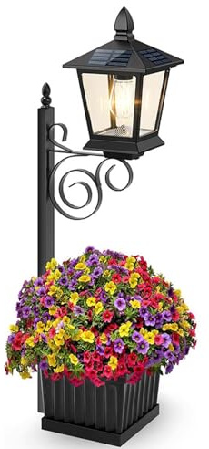 Manolyee Luz solar para poste y jardinera | Linterna solar dos en con maceta - Luces con Jardinera | Para balcón, apartamento, césped, jardín, porche, patio trasero y terraza