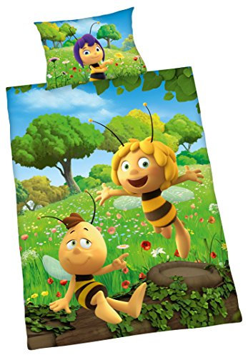Herding BIENE MAJA Kleinkinder-Bettwäsche-Set, Wendemotiv, Bettbezug 100 x 135 cm, Kopfkissenbezug 40 x 60 cm, Baumwolle/Renforcé