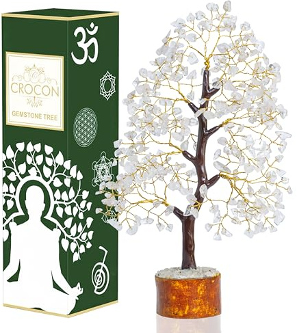 Crocon® Clear Quartz Crystal Tree of Life For Birthday Gifts for Women, | Handcrafted Clear Quartz gemstone tree for elegant home and office décor, thoughtful birthday gift, housewarming present