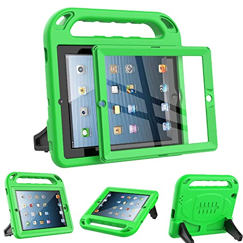 Surom Custodia per bambini per iPad 2, 3, 4 (vecchio modello), protezione schermo integrata, antiurto, con manico e supporto, adatta ai bambini, per iPad di 2a, 3a e 4a generazione, verde