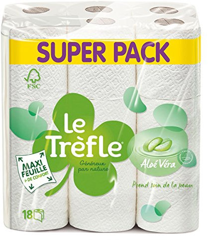 Le Trèfle Papier Toilette Maxi Feuilles Parfumé Aloé Véra 18 Rouleaux doux et résistante