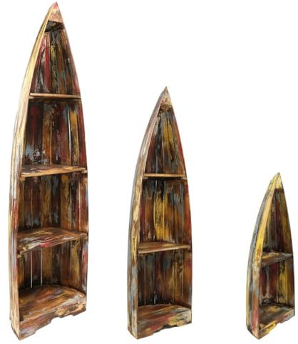 Oriental Galerie Bootsregal Regal im Boots-Design Holzregal Standregal Aufbewahrung Konsole Bord Albesia Holz, Design:Nr. 10, Größe:Klein