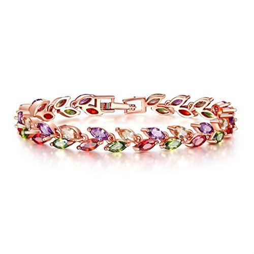 YAZILIND Buckle Bracelet Rose Gold Plated Color Leaves Shape Cubic Zirconia Jewelry for Women (19cm)