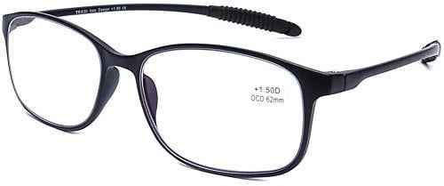 DOOViC Blaulichtfilter Computer Lesebrille Schwarz/Rechteckig Rahmen Brille mit Stärke für Damen/Herren 1,0