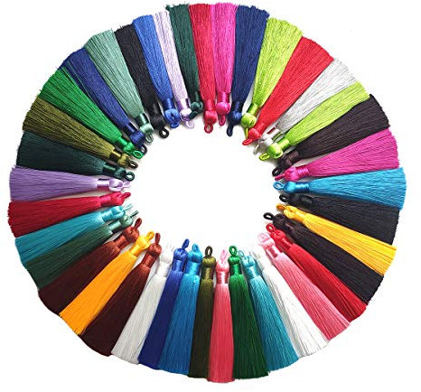 Fllumbo 40 Stück lange Quasten, 90 mm, Eisseide, 20 Farben, mit Schlaufen, seidige Zahnseide, Quasten-Anhänger, Großpackung für Ohrringe, Schmuckherstellung, DIY, Lesezeichen, Souvenir