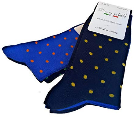 DREAM SOCKS 6 paia calze corte da uomo a metà polpaccio in cotone filo di scozia elasticizzate,calzini molto leggeri made in italy rimagliate a mano (39-42, 6 X Set. POIS)
