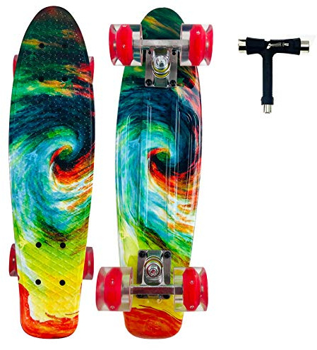 Sumeber Mini Cruiser Skateboard Komplette 22 Zoll Mit LED Leuchtrollen für Erwachsene Kinder Anfänger - Geburtstagsgeschenk