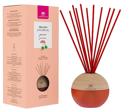 CRISTALINAS | Ambientador Mikado Esfera Premium | Aroma Geranio | 100% Puro | Larga Duración 16 Semanas | 180ml | 0% Alcohol