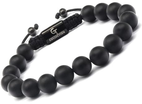 Perlenarmband für Herren | Geschenk für Männer | Einheitsgröße | Wird wegen seiner erdenden Wirkung verwendet | 100 % natürlich | Verstellbares Armband für Männer mit Edelsteinen (Schwarz)