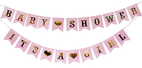 AIBAOBAO ITS A Girl Deko Girlande, Babyparty Deko Mädchen, Baby Shower Banner, Papier Babyparty Girlande, Baby Party Dekoration Rosa für Babyshower Gender Reveal Party Photo Props