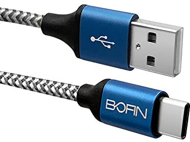 BOFIN, USB C Cable to USB A, 2m Double Braided Nylon Type C Charging Cable for iPhone 15, iPad, Samsung Galaxy S8 S8+ S9 S9+, HTC 10, Sony XZ, LG V20 G5 G6, Xiaomi 5