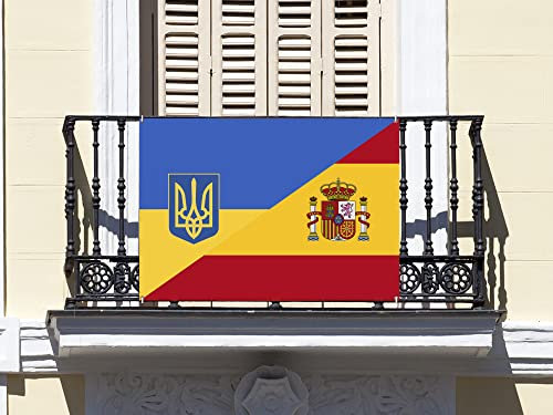 Oedim Flagge von Ukraine und Spanien mit Wappen, 100 x 70 cm, enthält 4 Metallösen, wasserfest, hergestellt aus Leinen