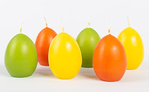 INNA-Glas Ostereier Kerzen LEONITA, 6 Stück, gelb-orange-grün, 6cm, 4,5cm, 7h - Made in Germany - Deko Kerzen