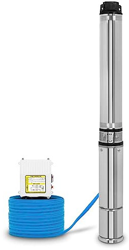 EBERTH Pompa Sommersa per Pozzi Profondi 4 in Acciaio Inossidabile - 750W, Diametro 10cm, Cavo 20m, Prevalenza Max. 56m, Con Filtro