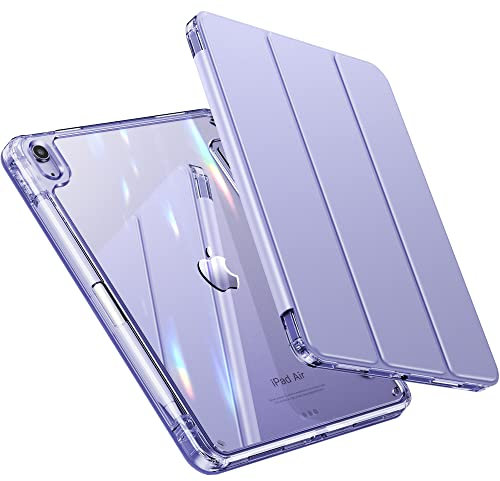 INFILAND Hülle für iPad Air 11 Zoll M3/M2 (2025/2024), iPad Air 5./4. Generation 2022/2020 10,9 Zoll - Kristallklare Rückseite Anti-Vergilbung Schutzhülle mit Stifthalter, Lavendel Lila