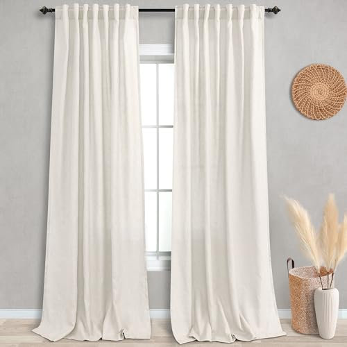KOUFALL Tende extra lunghe 274 cm per soggiorno in fattoria, set di tende larghe in lino trasparente per grandi finestre, 2 pannelli, larghezza 132 cm per taglia 108 lunghezza, crema