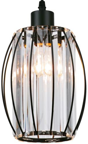 GIGGI Small Black Crystal Light Shade 16cm x 20cm, Cylinder Shape with Oval Rings, Lampshades for Ceiling Lights & Bedside Lamps, Lamp Shades for Bedroom, Living Room, Kitchen, Hallway