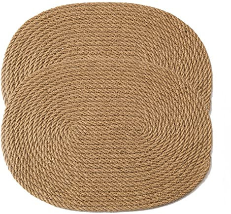 2 Stück Große ovale gewebte Tischsets 40 x 30 cm natürliche Jute, Küche, Esstisch, rustikale Boho-Hitzebeständige, rutschfeste runde Tischmatten, hitzebeständig, geflochtene Bauernhaus-Tischsets