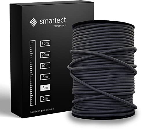 smartect Cavo Elettrico Tessile Antracite, 3 Metri Filo Elettrico Vintage, Tripolare (3 x 0.75mm²) Cavo Elettrico Rivestito in Tessuto per Fai da Te