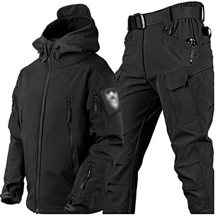 Skianzüge für Herren, Herren Ski Anzug Winter Wasserdicht Winddicht Kapuze Schneemantel und Hose, Outdoor Sport Schneeanzüge, zum Skifahren und andere Winter Outdoor Ski Aktivitäten ( Color : Black ,
