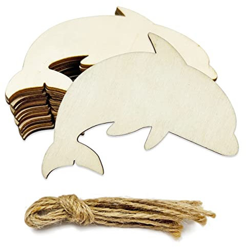 20 Stück unlackierte Delfin-förmige Holzausschnitte Delfin-Holz DIY Handwerk Ausschnitte Blanko Holz Delfin geformte hängende Ornamente für Hochzeit Geburtstag Ozean Tier Motto Party Dekoration