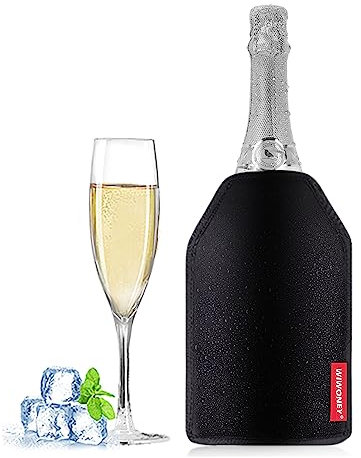 WIWONEY Weinkühler, Flaschenkühler Manschette, die perfekte Kühlmanschette für Wein, Sekt, und Champagner, wasserabweisender Nylonstoff, Schwarz