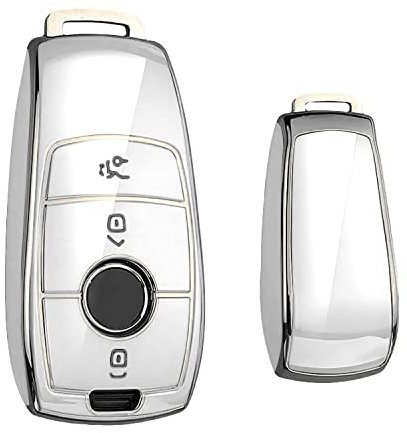 KEYSCOVER Autoschlüsselhülle für Mercedes-Benz Schlüssel - Cover Passend für E, S, A, CLA, GLA, GLE, GLC, GLK und AMG Modelle - Weiss-Silber - Schlankes Design und Einfache Installation