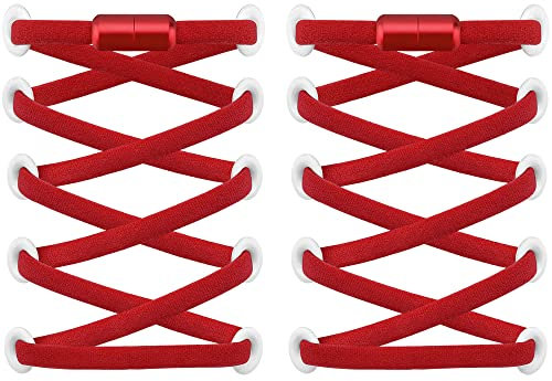 RJ-Sport (2 Paar Elastische Schnürsenkel mit Schnellverschluss - Schnellschnürsystem für Einzigartigen Komfort und Starken Halt - mit Metallkapseln ohne binden (Rot2)