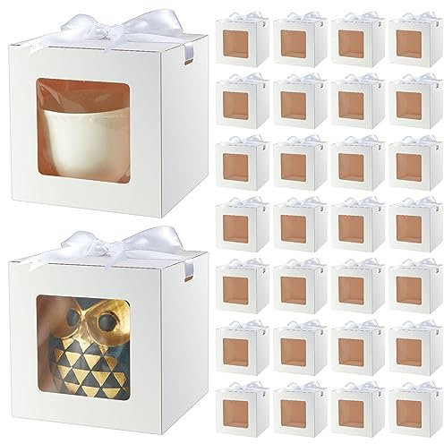Yeaqee 24 Pcs Sublimation Mug Gift Boxes with Window, White, 5.1 x 5.1 x 5.1 Inches, Wedding, Baby Shower, Party Favor