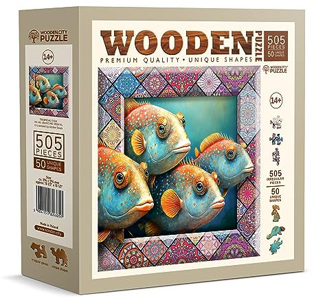 Wooden.City Holzpuzzles Tropische Fische 500 Teile - Lebendige Holzpuzzles für Erwachsene - Herausfordernde Holzschnittpuzzles - Tierförmige Puzzles - Einzigartige Mosaik-Holzpuzzle für Erwachsene