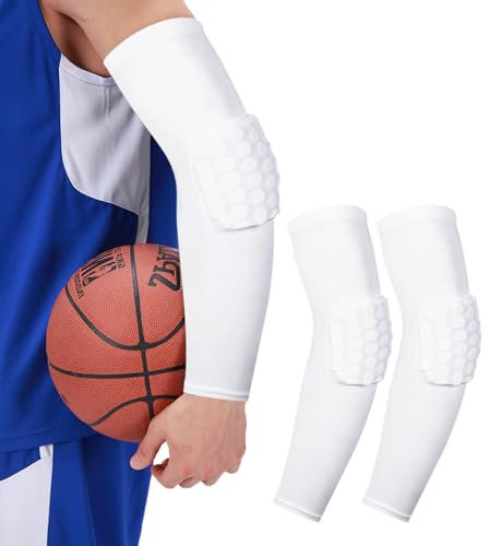 2 Pack Basketball Volleyball Arm Sleeves Padded Honeycomb Sleeves White M, White, M