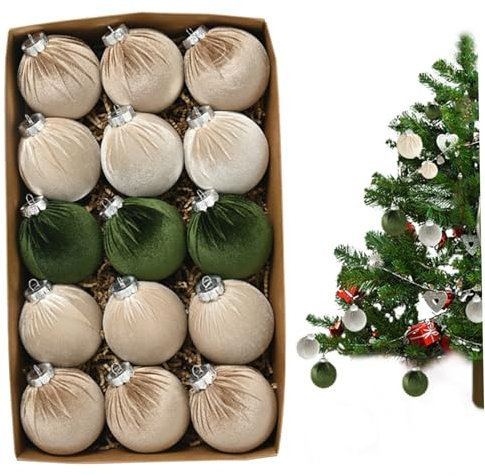 Samt Weihnachtsschmuck, 15pcs 3,15 -Zoll -Samt Weihnachtsschmuckbälle, bruchsichere dekorative Weihnachtskugeln für Weihnachtsbaumdekorationen (Style1)