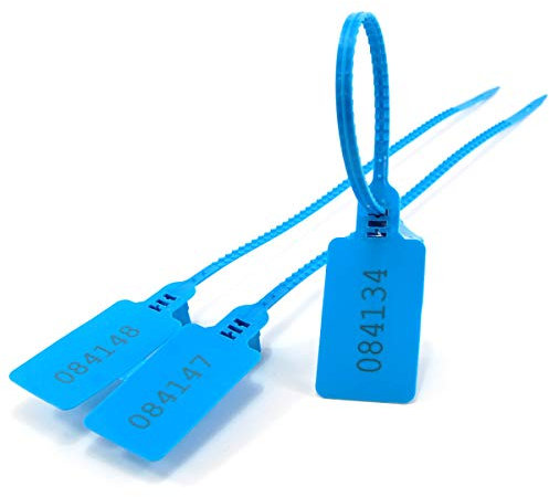 Kabelbinder, wiederverwendbar, nummerierte Kabelbinder, festziehbare Etiketten, Sicherheitsplomben, verstellbare Länge, großes Etikett mit Zahn (100 Stück x blau)