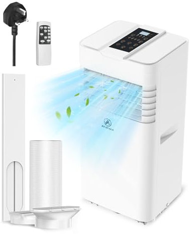 Andizun 9000BTU Air Conditioning Unit, 4-in-1 Portable Air Conditioner, Dehumidifier, Ventilation, Cooling Fan with 3 Speeds, Digital Display & Remote Control, 24 Hour Timer for Room Up to 215sq.ft