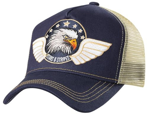 STARS & STRIPES Western-Mode Trucker Cap Eagle Blue – Blau & Weiß mit Bestickung & Mesh-Einsatz | Verstellbare Snapback-Cap