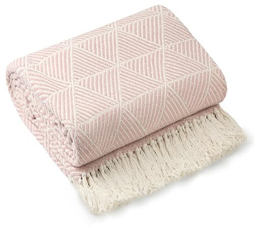 Emma Barclay Throw Blanket For Sofas Bed Extra Large Recycled Cotton Throws For Settees In Blush Pink Throw Scandi Woven Blankets - Zahra Collection 90 x 100 (229cm x 254cm) Blush Pink