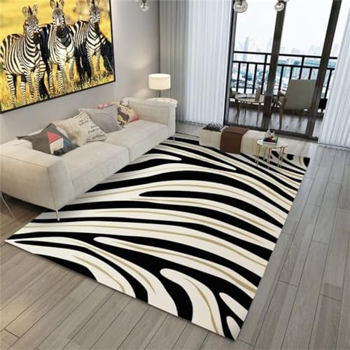 RUGMRZ Outdoor Rug 150X200Cm Teppich Outdoor Teppich Schreibtischstuhl Schwarz Waschbarer Beigefarbener Jungenteppich Zebra-Teppich