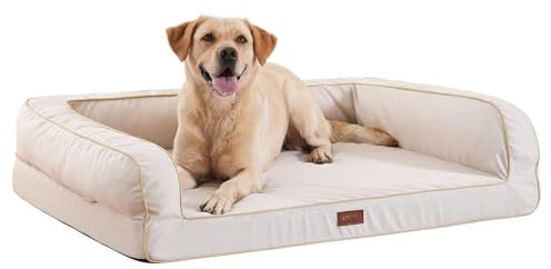 EMME Hundebett Kleine Hunde, 68 x 50 x 17 cm, Orthopädisches Hundebett Wasserdicht, Deluxe Hundesofa Mit Eierschaum Matratze und abnehmbarem, Waschbarem Bezug Hundekorb Alle Jahreszeiten, Beige