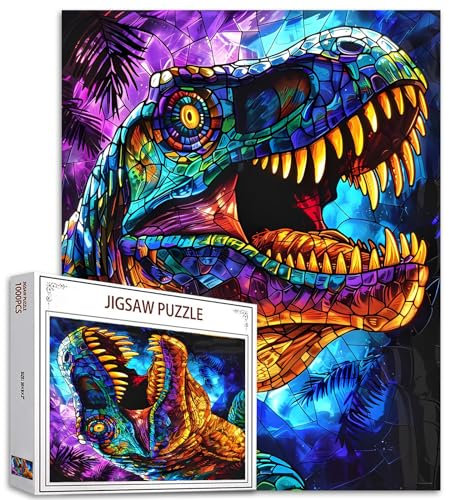 Tucocoo Dinosaurier-Puzzle, 1000 Teile, Puzzles für Erwachsene, Tiere, Buntglas-Stil, Puzzles für anspruchsvolle Familienaktivitäten, bunt, DIY-Handarbeit, Puzzle für Heimdekoration, Geschenke