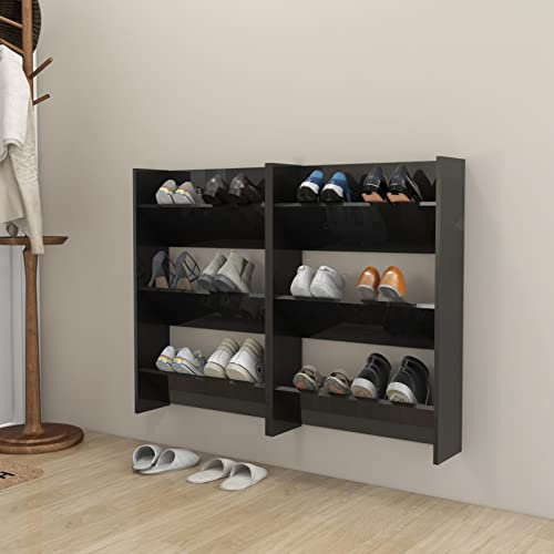 LAPOOH Wand-Schuhschränke 2 STK Schuhorganizer, Flurgarderobe, Shoe Cabinet, Schuh Schrank, Flurschrank, Schuhkipper, Schuhaufbewahrung, Hochglanz-Schwarz 60x18x90 cm