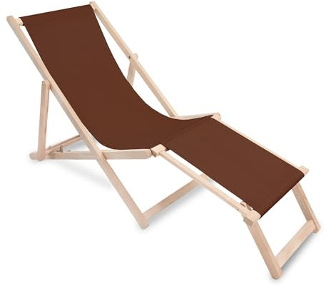 DreamRoots Liegestuhl klappbar Holz mit fußteil bis zu 130 kg belastbar, 3-Fach verstellbare Rückenlehne, waschbarer Polyesterbezug
