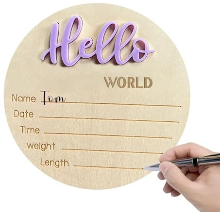 Baby Ankündigungsschild – Holzschilder, 30 g Namensschilder für Babyzimmer | Willkommensschild zur Ankündigung der Babygeburt, Schild für Neugeborene, rundes Willkommen bei der Geburt Schild für