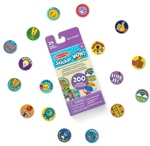 Melissa & Doug Sticker WOW Mini-Aktivitätenblock und über 200 Aufkleber zum Nachfüllen, Bastel- und Beschäftigungsspielzeug-Aufkleberstempel zum Sammeln – verschiedene Way to Go Belohnungs-Aufkleber